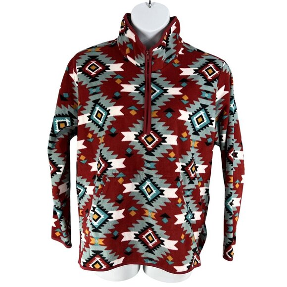 Wrangler Retro Unisex XL Aztec Oversized Pullover Fleece 1/4 Zip Jacket Medieval - Picture 3 of 16